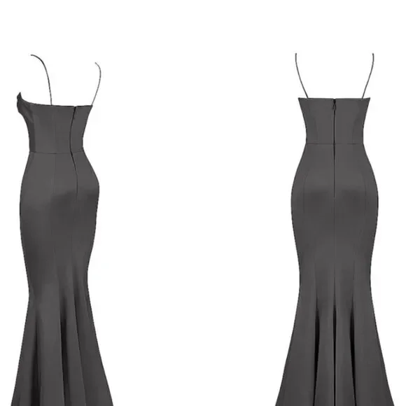 NWT House of CB 'Violette' Shadow Grey Satin Fishtail Maxi Gown XS